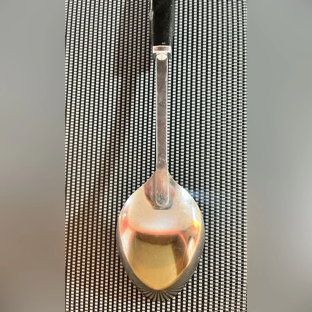 Vintage EKCO USA Black Plastic Handled Metal Serving Spoon 12